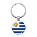 Porte-clés en métal avec pendentif rond affichant le drapeau de l'Uruguay sous verre - Uruguay