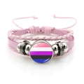 Bracciale Genderfluid Pride in pelle rosa con strati intrecciati e ciondolo bandiera - Rosa-Bandiera del Pride Genderfluid (Rosa-6)