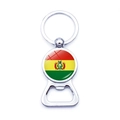 Metal soccer keychain bottle opener with Bolivia flag emblem in glossy silver finish - Bolivia
