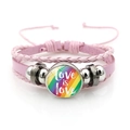 Bracciale rosa in pelle intrecciata con ciondolo 'Love is Love' arcobaleno e cordino - Rosa-Love is Love Arcobaleno (Rosa-7)
