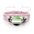 Bracciale intrecciato rosa in pelle con ciondolo bandiera aromantica e perline - Rosa-Bandiera del Pride Aromantico (Rosa-8)