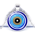 Collier Amulette Œil Mauvais Bleu avec Chaîne Argentée pour Protection et Chance - Motif Amulette à Cercles Concentriques (JY009116-9)