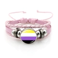 Bracciale in pelle intrecciata rosa con bandiera non-binary e cordino regolabile - Rosa-Bandiera del Pride Non Binario (Rosa-9)