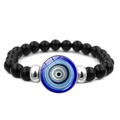 Détail du bracelet œil protecteur avec perles noires polies et accents argentés - Style Imbriqué Classique Bleu Blanc Noir (JY009121-10)