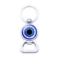 Porte-clés décapsuleur en métal argenté avec amulette œil maléfique bleu et paillettes - Style Œil Bleu Scintillement (JY009124-11)