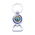 Porte-clés décapsuleur en métal argenté avec amulette œil bleu et finition polie - Style Œil Bleu Motif Radial Or (JY009124-8)