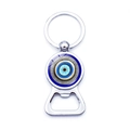Décapsuleur porte-clés œil bleu turc avec pendentif amulette en métal poli - Style Œil Pur Bleu Foncé (JY009124-7)