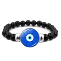 Bracelet en perles noires avec pendentif œil maléfique et motif mandala bleu - Style de Motif Floral Mandala Bleu (JY009121-6)