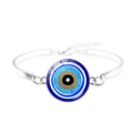 Blue Turkish evil eye charm bracelet in silver alloy with adjustable chain and lobster clasp - Glazed Texture Blue Eye Pattern Style (JY009118-9)