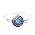 Silver Evil Eye bracelet with blue glass charm and adjustable clasp on white background - Spherical Glass Luster Evil Eye Style (JY009118-7)