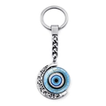 Rotating Turkish evil eye keychain with silver crescent moon hollow pattern design - Precision Rotating Style (JY009120-12)