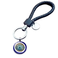 Blue Evil Eye keychain with black braided leather strap and polished silver metal ring - Geometric Texture Evil Eye (JY009122-8)