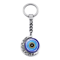 Detailed view of silver rotating evil eye pendant keychain with crescent moon frame - Jy009120-9