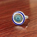 Adjustable silver evil eye ring with blue pupil and golden geometric textures - Multicolor Geometric Pupil Evil Eye Style (JY009127-8)