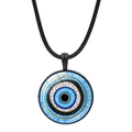 Close-up of the Turkish Evil Eye mandala pendant on a black cord necklace - Intricate Mandala Style (JY009123-12)