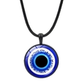 Blue Turkish Evil Eye protection pendant with black cord necklace and blue glitter accents - Blue Glitter Mix Style (JY009123-11)