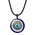 Turkish evil eye pendant necklace with blue eye pattern and black cord on white background - Blue White Concentric Style (JY009123-8)