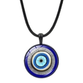 Turkish evil eye pendant necklace with black cord on a clean white background - Radial Color Block Style (JY009123-7)