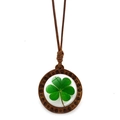 Collar vintage con colgante redondo de madera y trébol de cuatro hojas verde real - Estilo Trébol Verde Brillante (JY009100-1) / Verde