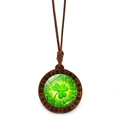 Vintage green four-leaf clover pendant on a brown wax cord with wood frame - Radiating Light Clover Style (JY009100-5) / Green