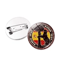 Round Madrid Spain souvenir badge pin with city landmark symbol on a white background - Silver Spain