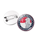 Singapore Merlion Sentosa badge pin with flag colors and secure metal safety pin - Silver Singapore