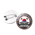 Round Seoul South Korea souvenir badge pin with traditional architecture and safe clasp - Silver Korea
