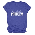 Détail de l'imprimé Somebody's Problem sur t-shirt bleu chiné avec manches retroussées - Bleu Vintage (Police Blanche)