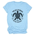 T-shirt bleu ciel avec imprimé tortue de mer du Golfe du Mexique, col rond et manches courtes - S / Bleu clair