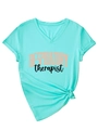 Detailansicht des V-Ausschnitts und Knotensaums am Respiratory Therapist T-Shirt - S / Tiefwasserblau (Schwarzer Druck)