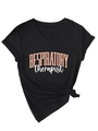 Gros plan du t-shirt Respiratory Therapist noir à col en V avec détail de nœud latéral - S / Noir (Imprimé Blanc)