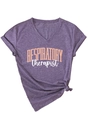Détail du t-shirt col en V pour inhalothérapeute en tissu chiné violet avec nœud frontal - S / Violet (Imprimé Blanc)