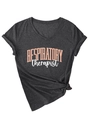Détail du t-shirt gris foncé à col en V avec imprimé et noeud latéral élégant - S / Gris Chiné (Imprimé Blanc)