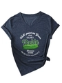 Detail of V-neck grey tee with green pickle print and stylish front knot design - S / White Floral Print / Navy Blue