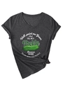 Detail of V-neck charcoal grey T-shirt featuring funny green pickle graphic and slogan - S / White Floral Print / Black Heather Grey