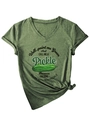 Detail showing the knotted hem and olive green fabric of the women's V-neck pickle t-shirt - S / Black Printed / Olive Green