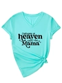 Dettaglio maglietta scollo a V turchese con stampa Someone in heaven calls me Mama - S / Blu Acqua Profonda (Font Nero)