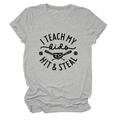 Close-up of gray cotton t-shirt featuring I TEACH MY kids TO HIT & STEAL graphic design - Light Gray (Black Font)
