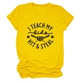 Detail of screen-printed baseball graphic on yellow cotton crew neck t-shirt fabric - Yellow (Black Font)