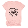 Detail view of pink baseball t-shirt with black 'I TEACH MY kids' graphic print - Pink (Black Print)