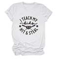Flat lay of white cotton T-shirt with 'I TEACH MY KIDS TO HIT & STEAL' baseball print - White (Black Font)