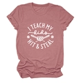 Detailed flat lay of dust pink cotton t-shirt with white baseball slogan print - Rose Gold (White Font)
