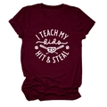 Close-up of I TEACH MY KIDS white graphic print on deep red cotton crew neck t-shirt - Wine Red (White Font)