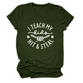 Detail of dark green cotton T-shirt featuring baseball print and rolled sleeve cuffs - Army Green (White Font)