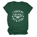 Detail of baseball graphic print on a dark green crewneck cotton athletic t-shirt - Retro Green (White Font)