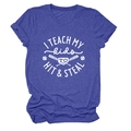 Detailed flat lay of heather blue t-shirt with baseball themed graphic print and text - Retro Blue (White Font)