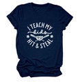 Navy blue crew neck t-shirt with white I TEACH MY KIDS TO HIT AND STEAL baseball print - Navy Blue (White Font)