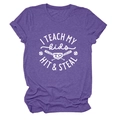 Detail of purple cotton blend T-shirt with white I TEACH MY KIDS baseball print graphic - Purple (White Font)
