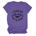 Detail of purple cotton blend T-shirt with baseball graphic and witty slogan text - Purple (Black Text)