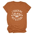 Close-up of burnt orange cotton blend t-shirt with baseball graphic print and soft texture - Burnt Orange (White Font)